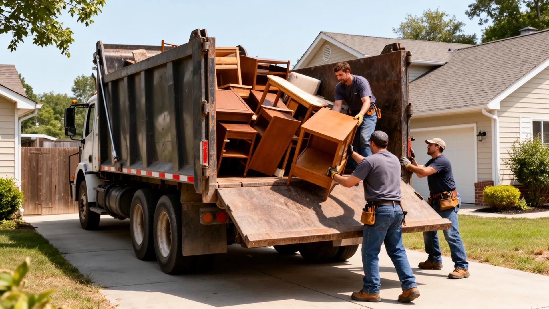 M & T Property Cleanout crew loading a moving truck